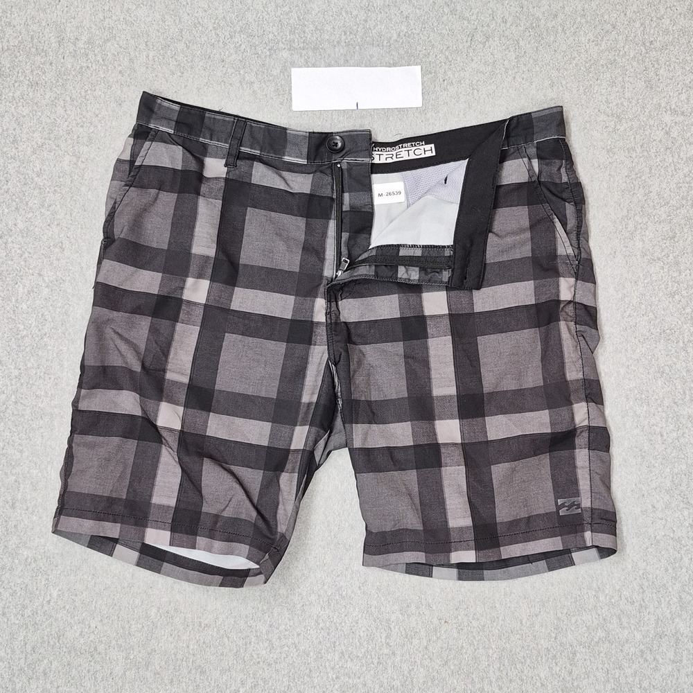 Billabong Men Shorts 38 Gray Plaid Platinum X Hydrostretch Boardshorts Zipper